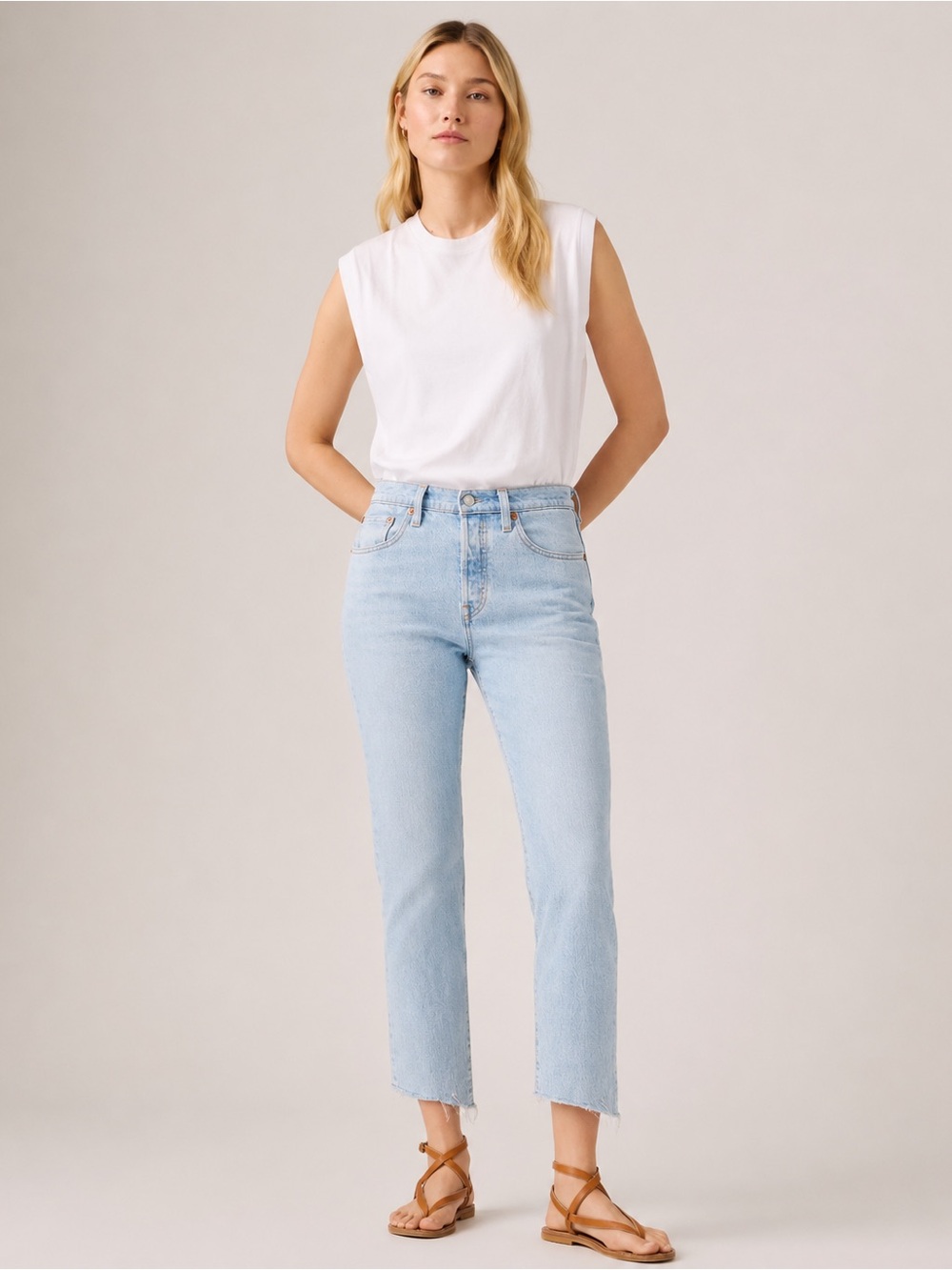 Levi’s 501 Jeans W25  Light Wash High Rise Straight Raw Hem Cropped Denim
